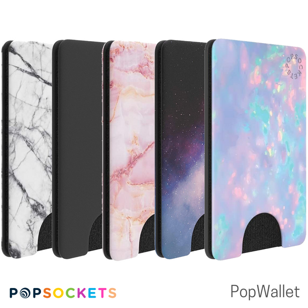 PopSockets PopWallet Sleek, Removable Card Holder Mount for Smartphones - Black, Pink Marble, Blue Galaxy or Chroma Cloud