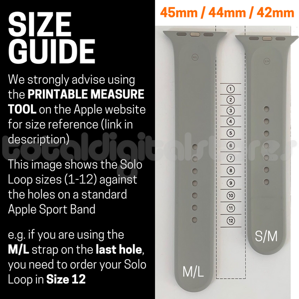Apple Silicone Solo Loop Watch Strap | 45mm  44mm 42mm - Sizes 4-12