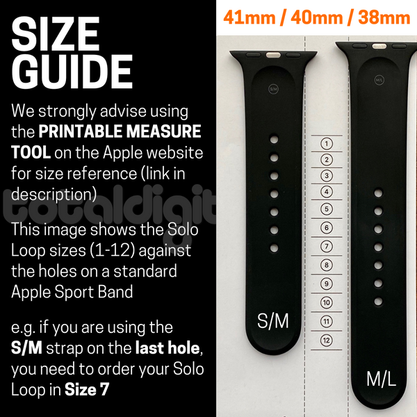 Apple Silicone Solo Loop Watch Strap | 45mm  44mm 42mm - Sizes 4-12