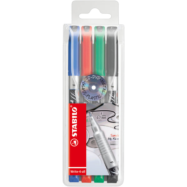 Stabilo Write-4-all Permanent Marker Pen Fine -Blue, Red, Green, Black - 156/4