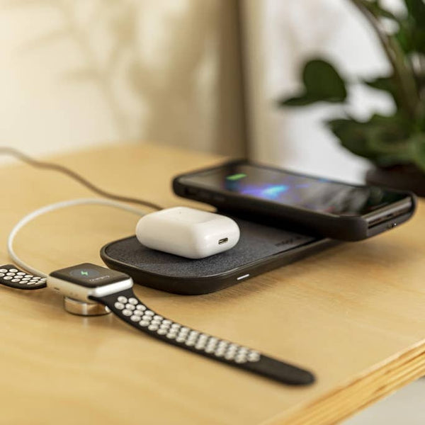 Mophie Dual Qi Wireless Charging Pad 10W (Fabric) with UK Plug Adaptor - Grey/Black - 409903634