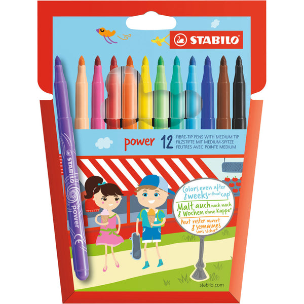 Stabilo Power Medium Fibre-Tip Pen - Pack of 12 - Assorted Colours -  280/12-01