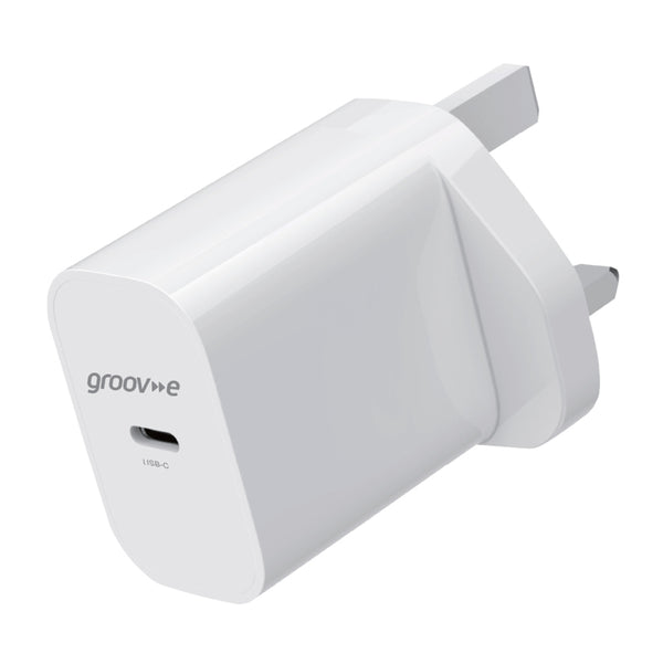 Groov-e USB-C Wall Charger 25W with USB-C to USB-C Cable - White - GVMA112WE