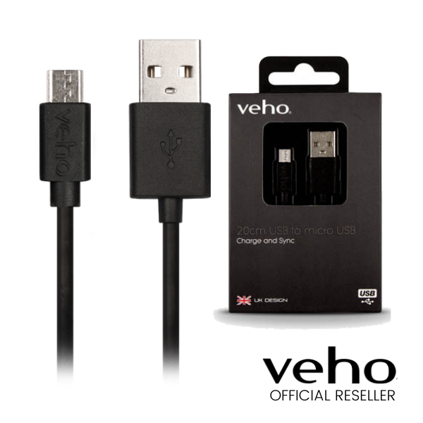 Veho Pebble USB-A to micro-USB Charge and Sync Cable | 0.2m/0.7ft - VCL-001-M-20CM