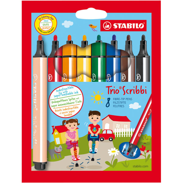 Stabilo Trio Scribbi Triangular Fibre-Tip Pen - Pack of 8 - Assorted Colours - 368/8-01