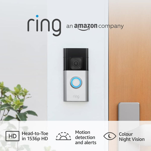 Ring Video Battery Doorbell Plus | 1536p HD Video and Head-to-Toe Viewing - Satin Nickel - [Brand New]