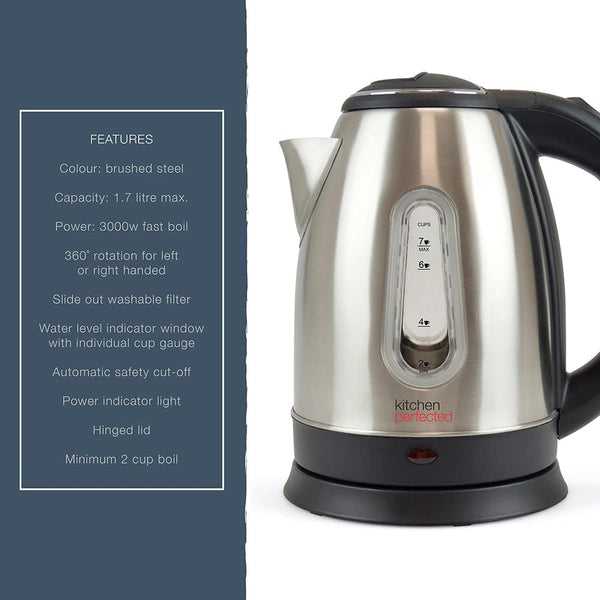 Lloytron KitchenPerfected 1.8Ltr 360 3Kw Fast Boil Cordless Kettle - Brushed Steel - E1626BS