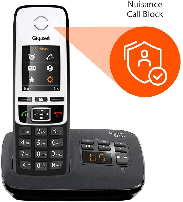Gigaset C190A Premium Cordless Home Phone with Answer Machine and Call Block - Single, Duo & Trio