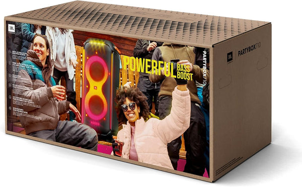JBL PartyBox 710 Portable Indoor and Outdoor Party Speaker with Built-In Lights, IPX4 Splashproof Design and Wheels - Black