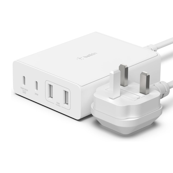Belkin 108W GaN USB Fast Charging Station for Multiple Devices | 2 USB-C, 2 USB-A Ports - White