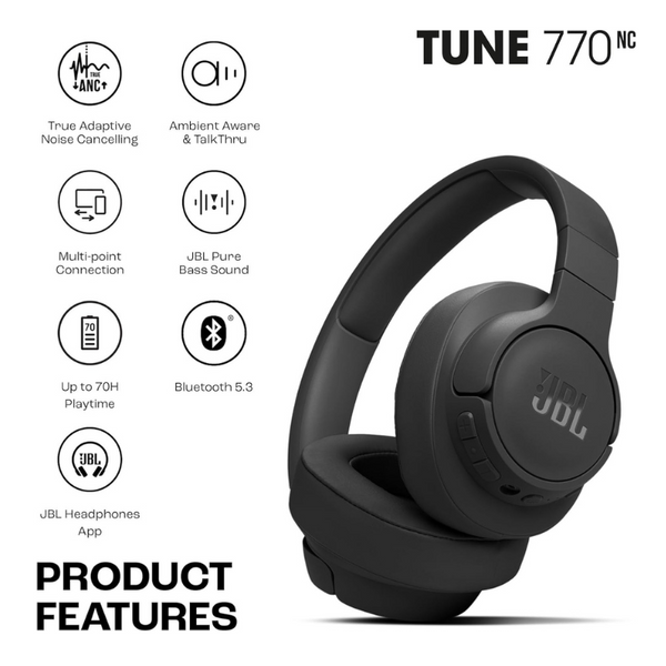 JBL Tune 770NC Wireless Over-Ear Headphones with Adaptive Noise Cancelling