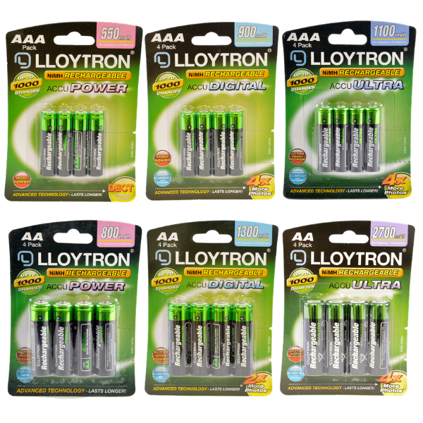 Lloytron Rechargeable AA & AAA Ni-Mh Batteries Accuultra | Various mAh - 4 Packs