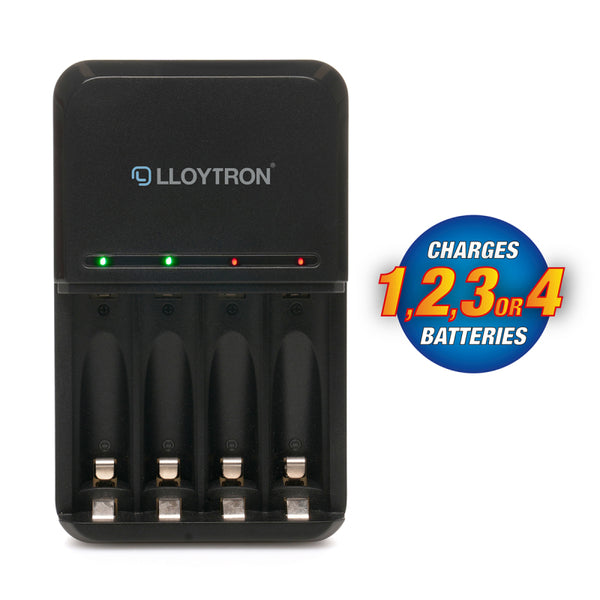 Lloytron 2-Piece Rechargeable Battery Bundle | Includes 4x AA + Mains Battery Charger - B011 / B1502