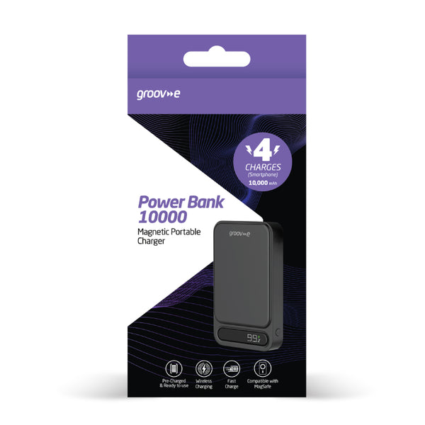 Groov-e Power Bank 5,000/10,000mAh Portable Magnetic Wireless Charger - Black - GVCH