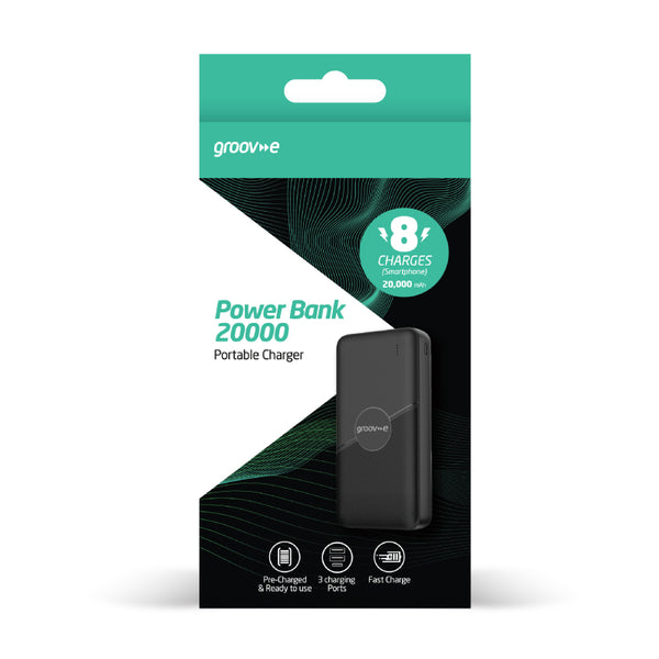 Groov-e Power Bank 20,000mAh Portable Charger - Black - GVCH20000BK