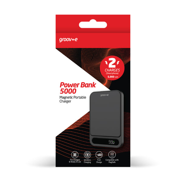 Groov-e Power Bank 5,000/10,000mAh Portable Magnetic Wireless Charger - Black - GVCH