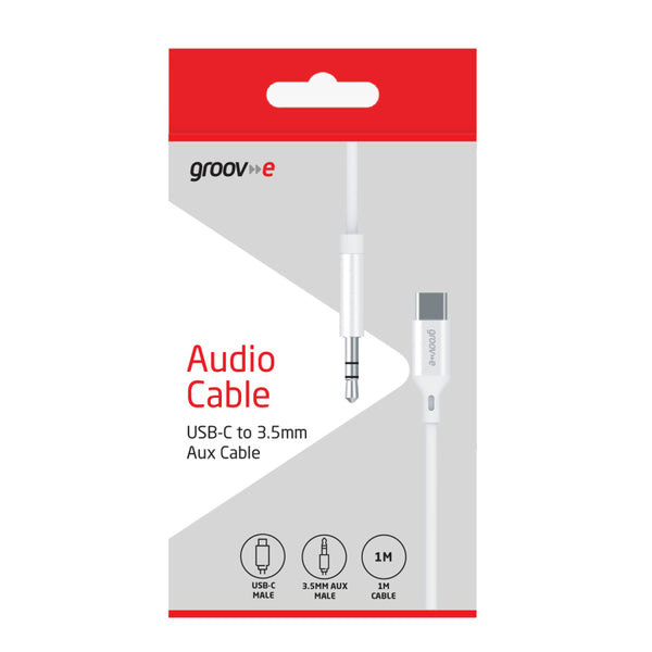 Groov-e Audio Adapter USB-C to 3.5mm Male AUX Cable 1m - GVMA083WE