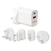 Groov-e USB-C & USB-A Mains Charger 20W with Worldwide Travel Adaptors - White - GVMA113WE