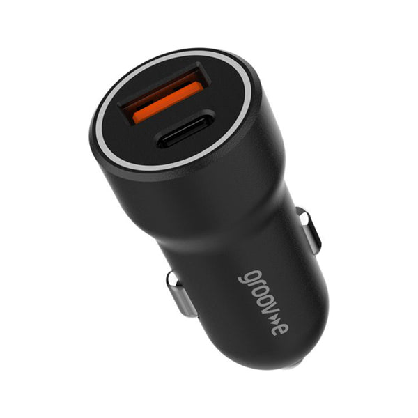 Groov-e Dual USB-C & USB-A Car Charger 20W - Black - GVMA124BK