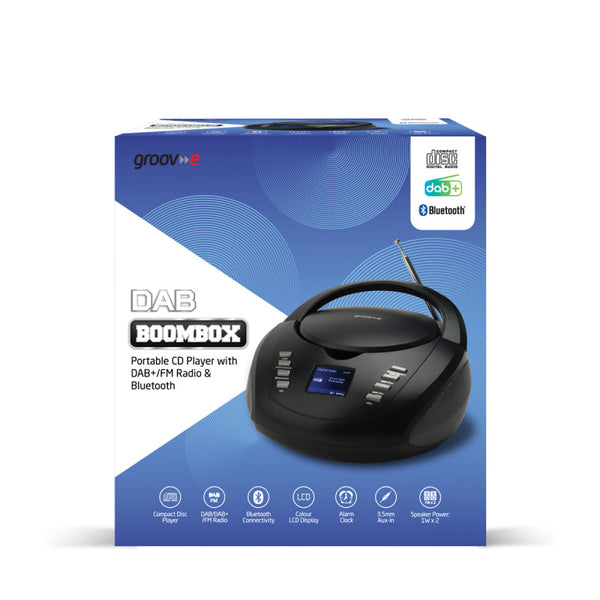 Groov-e DAB Boombox Portable CD Player with Radio 3.5mm Aux Bluetooth Speaker - Black