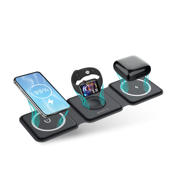 Groov-e Triton 3-in-1 Foldable Wireless Charging Station - Black - GVWC10BK