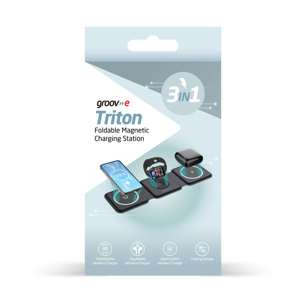 Groov-e Triton 3-in-1 Foldable Wireless Charging Station - Black - GVWC10BK