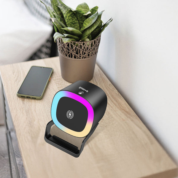 Groov-e Smartphone Holder with Wireless Charging & Bluetooth Speaker- Black - GVWC11BK