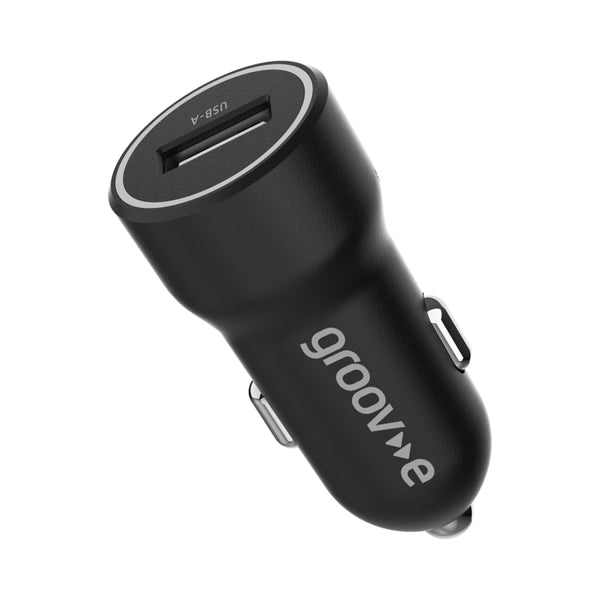 Groov-e USB-A Car Charger 12W with Lightning Cable 1M - Black - GVMA126BK