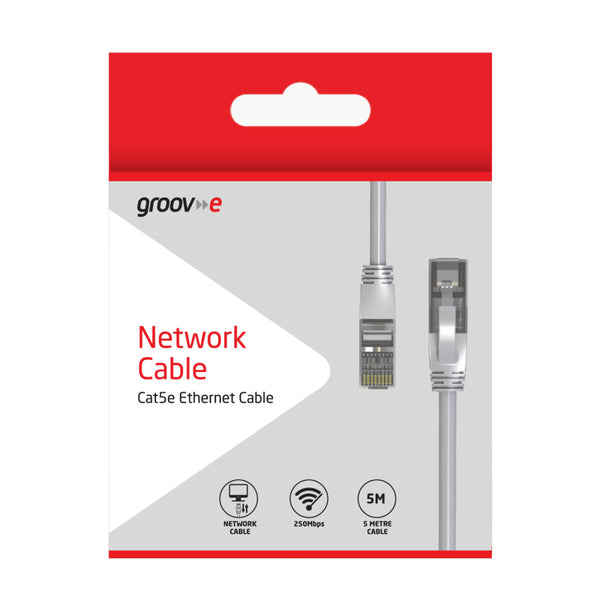 Groov-e RJ45 Network Cat5e Ethernet Cable 5m - Grey - GVPC05GY