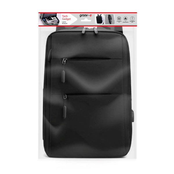 Groov-e Laptop Backpack with 5 Compartments & USB Port - Black - GVPC12BK