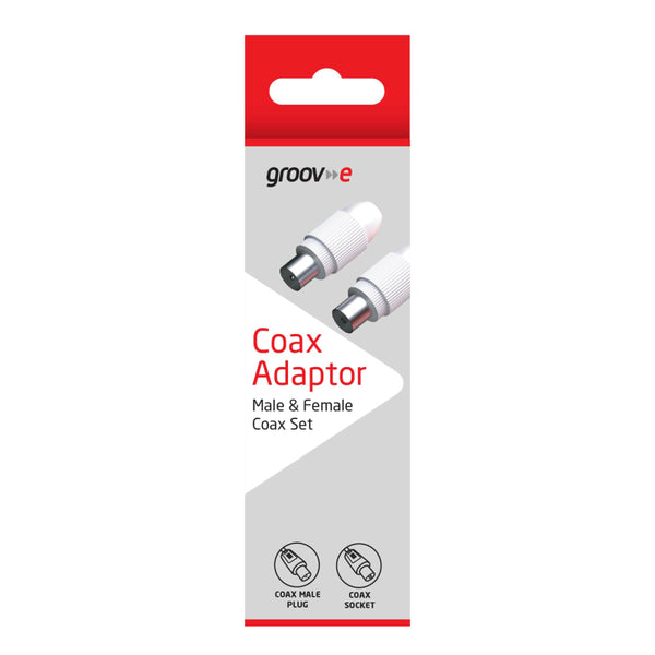 Groov-e Coax Plug & Socket Adaptor Set - Male & Female Coax - GVTV03WE