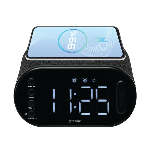 Groov-e Atlas II Alarm Clock Radio with Bluetooth Speaker & Wireless Charging Pad - GVCR06BK