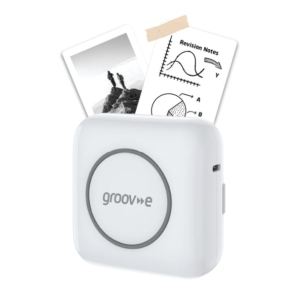 Groov-e Portable Bluetooth Mini Thermal Printer with Paper & Self-Adhesive Rolls - GVMA211WE