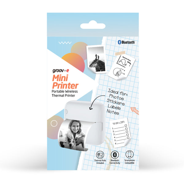 Groov-e Portable Bluetooth Mini Thermal Printer with Paper & Self-Adhesive Rolls - GVMA211WE