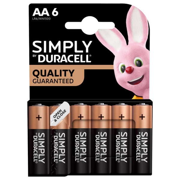 Duracell Simply Alkaline Battery AA Size - 6 pack - MN1500B6SIMPLY