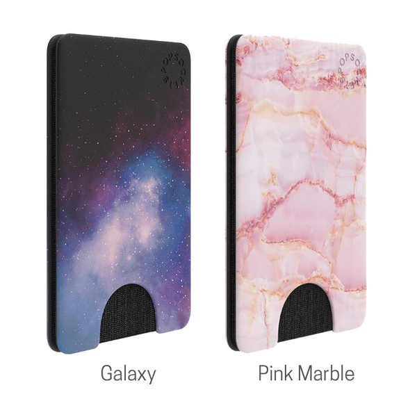 PopSockets PopWallet Sleek, Removable Card Holder Mount for Smartphones - Black, Pink Marble, Blue Galaxy or Chroma Cloud