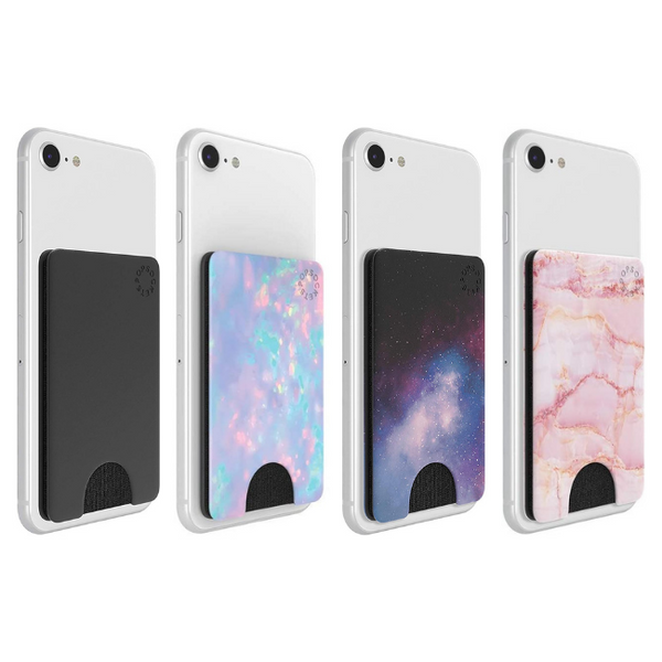 PopSockets PopWallet Sleek, Removable Card Holder Mount for Smartphones - Black, Pink Marble, Blue Galaxy or Chroma Cloud