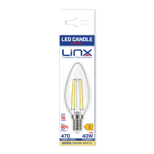 Linx C37 Candle Clear B22 / E14 4W LED Filament Bulb - LX00