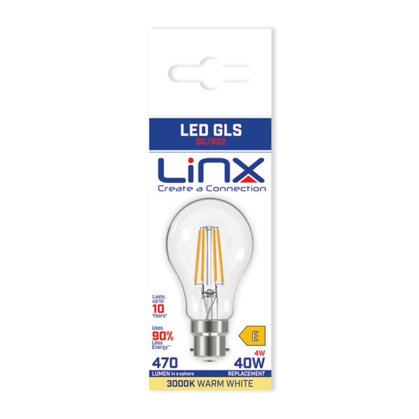 Linx A60 Reflector Clear B22 4W / 6.5W / 8.5W LED Filament Bulb White Daylight / Warm White - LX00