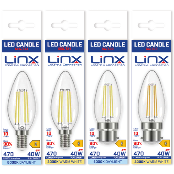 Linx C37 Candle Clear B22 / E14 4W LED Filament Bulb - LX00