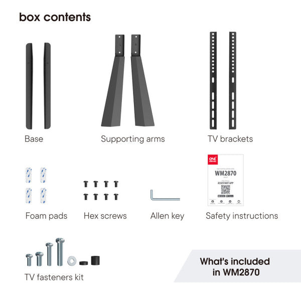 One For All 2-Piece Smart Table Top Stand suitable for TV's 32-70 inch - WM2870