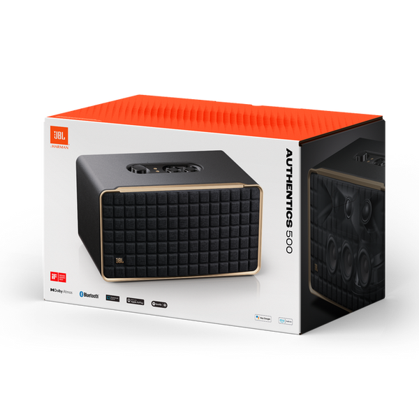 JBL Authentics 500 Hi-Fi Smart Home Speaker with Dolby Atmos, Wi-Fi, Music Streaming, Voice Assist, Bluetooth, Retro Design - Black
