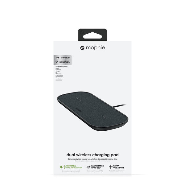 Mophie Dual Qi Wireless Charging Pad 10W (Fabric) with UK Plug Adaptor - Grey/Black - 409903634