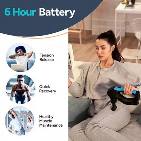 Chirogun Percussion Massage Fitness Gun with 17 Heads & 4 Speeds - Black/Blue