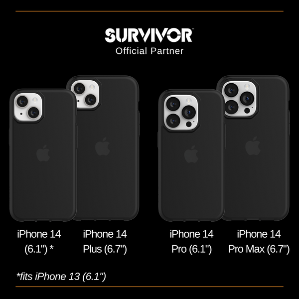 Survivor Strong Series Case for iPhone 14 / 14 Pro / 14 Plus / 14 Pro Max - Black, Clear or Powder Pink