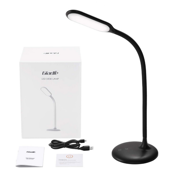 Gladle LED Desk Table Lamp | Daylight, Warm White, Dimmable, 360° Flexible Neck - Black - GL-LT001