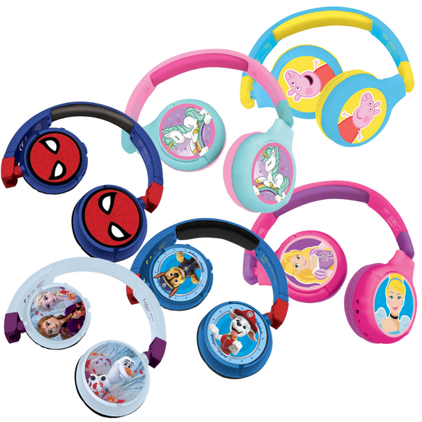 Lexibook 2-in-1 Bluetooth Headphones | Wireless & Wired | Foldable & Adjustable - Frozen II, Paw Patrol, Spiderman, Disney Princess, Peppa Pig - HPBT010