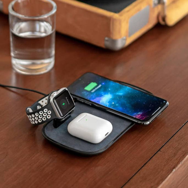 Mophie 3-in-1 Wireless Charge Pad for Apple iPhone, AirPods, Apple Watch - Black Fabric - 409903654