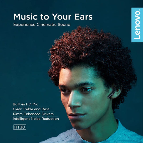 Lenovo LivePods HT38 TWS Wireless Bluetooth Headphones with Charging Case - Black - HT38_BK