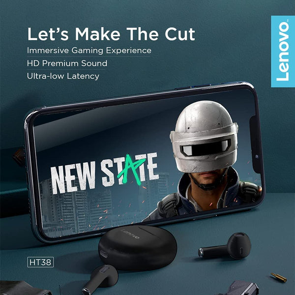 Lenovo LivePods HT38 TWS Wireless Bluetooth Headphones with Charging Case - Black - HT38_BK